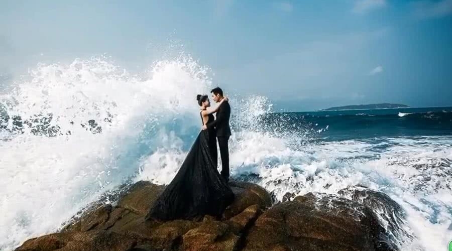 黑纱|高颜值夫妻霸气拍黑纱婚纱照,原图连人脸都看不清,成片好美