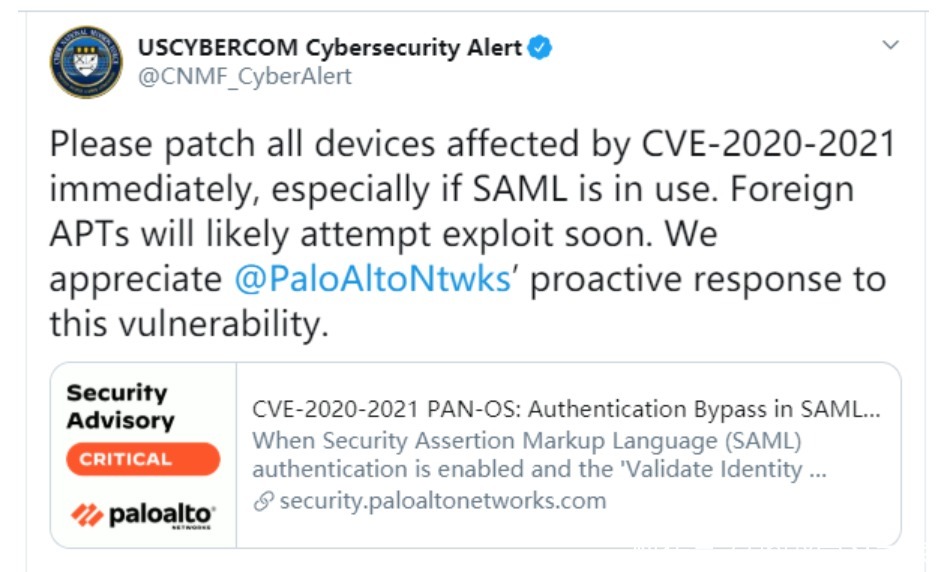  操作系统|需立即修复！PAN OS操作系统曝“10分”罕见漏洞