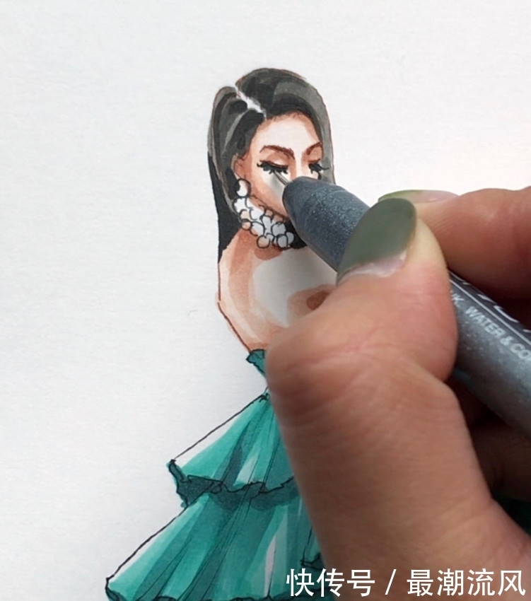  干货|超详细马克笔手绘时装画步骤干货/Tiffany Gown Part2
