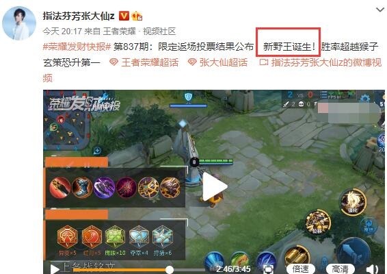 标配|张大仙宣布新野王诞生，史诗级加强胜率登顶，“核爆流”出装成国服标配