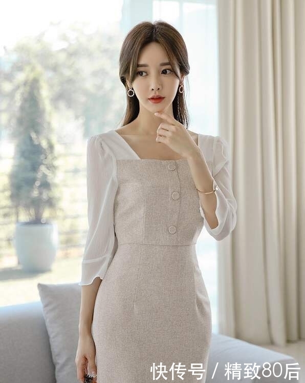 卡其色|孙允珠女装美图：搭配时尚卡其色包臀裙，尽显优雅时尚气质